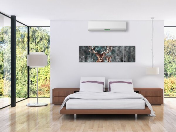 Obraz - Jeleń i łania w zaśnieżonym lesie (170x50 cm)