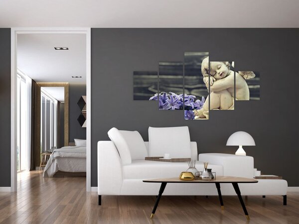Obraz anioła z kwiatem (125x70 cm)
