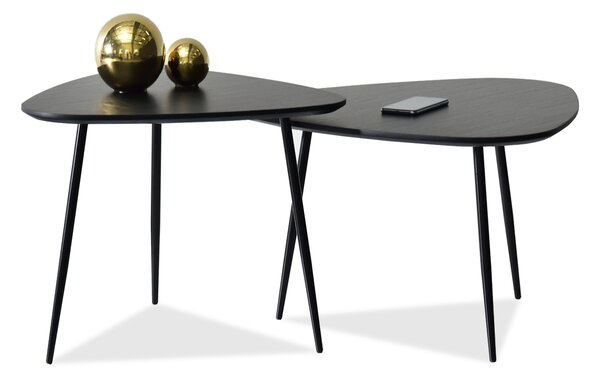Nowoczesny komplet czarnych stolików do salonu rosin xl+s na czarnych nogach