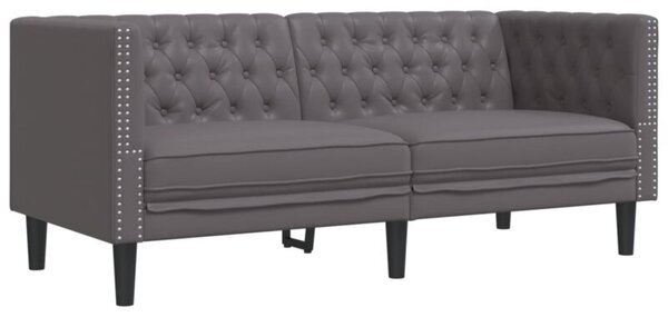 Sofa chesterfield, 2-os., szara, tapicerowana sztucznÄ skÃ³rÄ