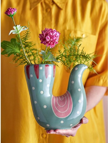Zielony kamionkowy ręcznie malowany wazon (wysokość 19 cm) Trudy – Bloomingville
