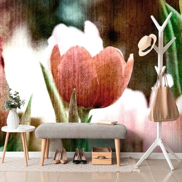 Samoprzylepna tapeta tulipanowa łąka w stylu retro