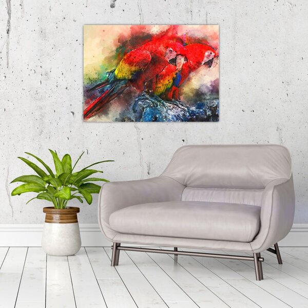 Obraz czerwonych papug Ara (70x50 cm)