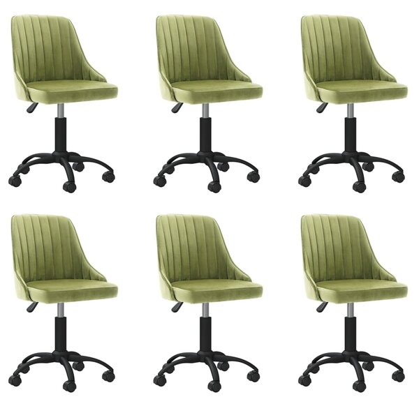 Obrotowe krzesła stołowe, 6 szt., jasnozielone, obite aksamitem
