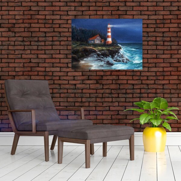 Obraz - Latarnia morska na brzegu oceanu, akwarela (70x50 cm)