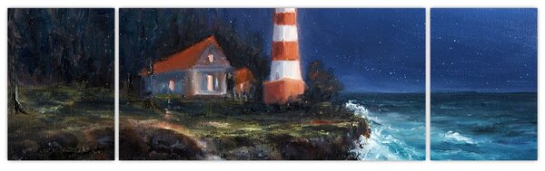Obraz - Latarnia morska na brzegu oceanu, akwarela (170x50 cm)