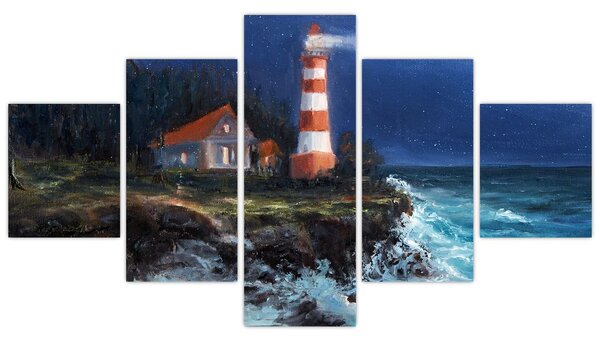 Obraz - Latarnia morska na brzegu oceanu, akwarela (125x70 cm)
