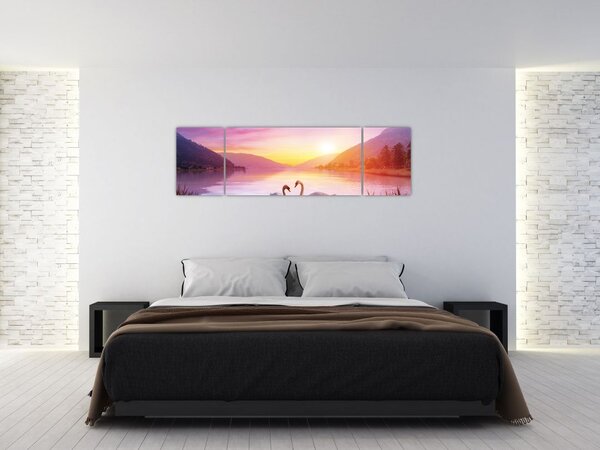 Obraz zakochanych łabędzi (170x50 cm)