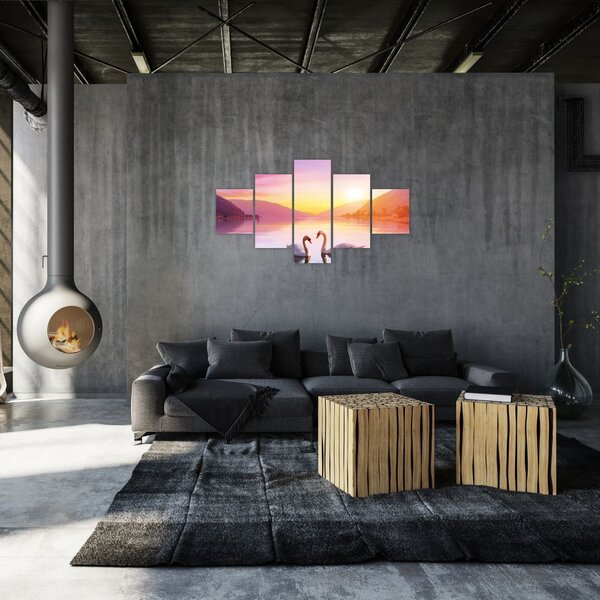 Obraz zakochanych łabędzi (125x70 cm)