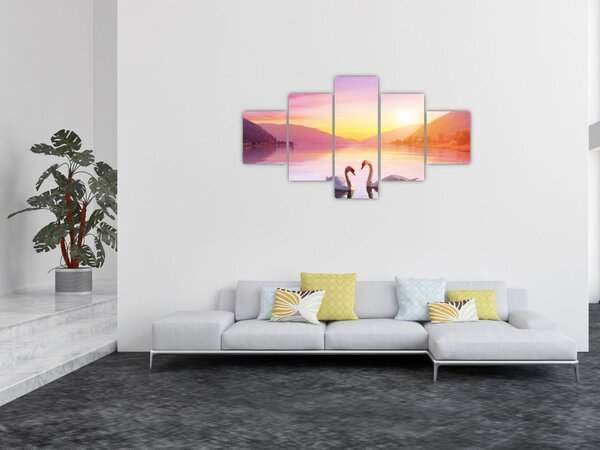 Obraz zakochanych łabędzi (125x70 cm)