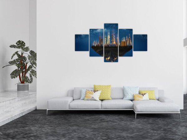 Obraz - Wielkie miasto unoszące się w kosmosie (125x70 cm)