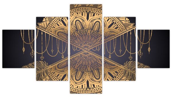 Obraz - Złota mandala ze strzałkami (125x70 cm)