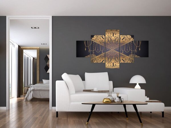Obraz - Złota mandala ze strzałkami (125x70 cm)