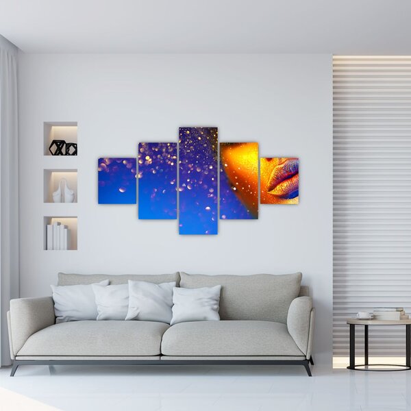 Obraz - Body art, złoto - niebieska kombinacja (125x70 cm)