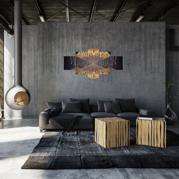 Obraz - Złota mandala ze strzałkami (125x70 cm)