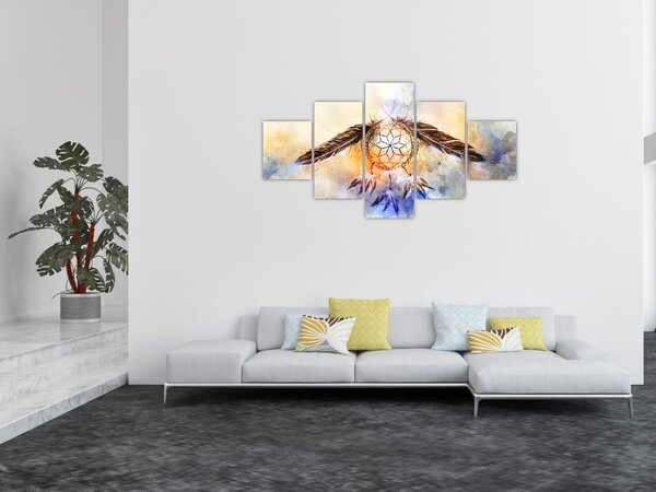 Obraz - Łapacz snów z piórami (125x70 cm)