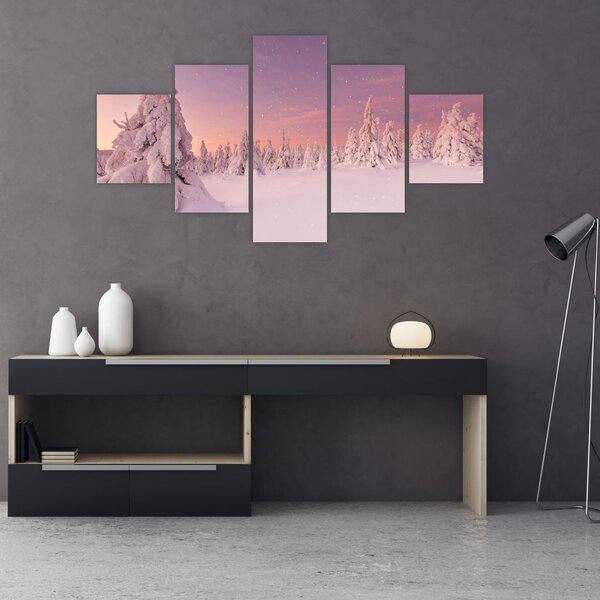 Obraz - Drzewa pod warstwą śniegu (125x70 cm)
