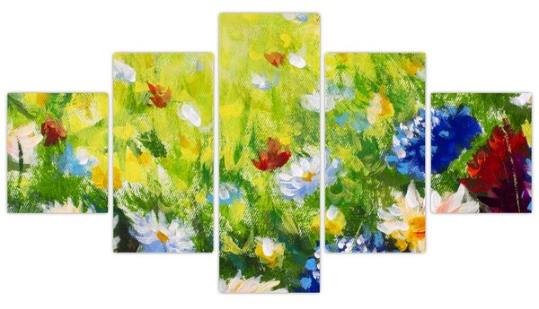 Obraz kwitnącej łąki, obraz olejny (125x70 cm)