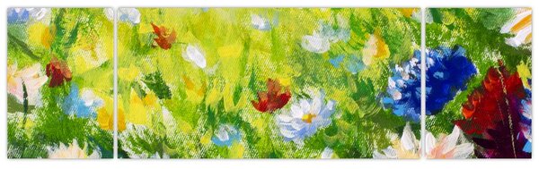 Obraz kwitnącej łąki, obraz olejny (170x50 cm)