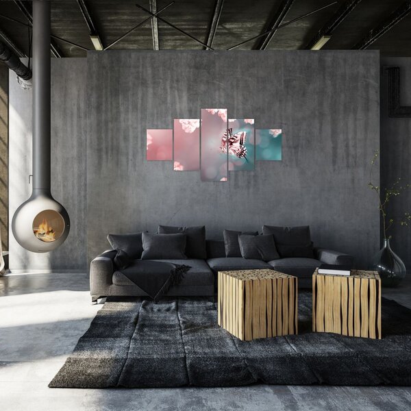 Obraz - Motyl wśród kwiatów (125x70 cm)
