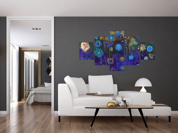 Obraz ciemnoniebieskich kwiatów (125x70 cm)