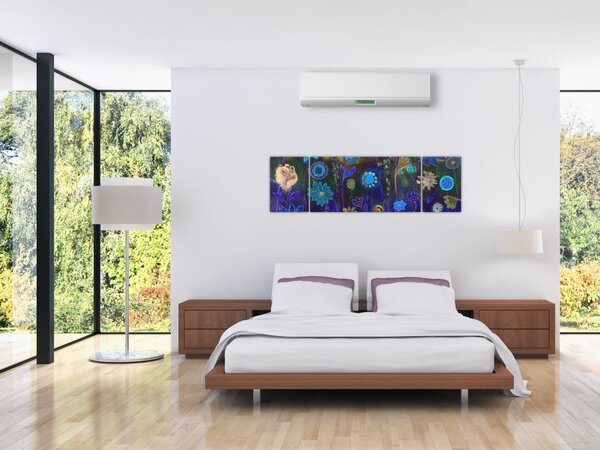 Obraz ciemnoniebieskich kwiatów (170x50 cm)