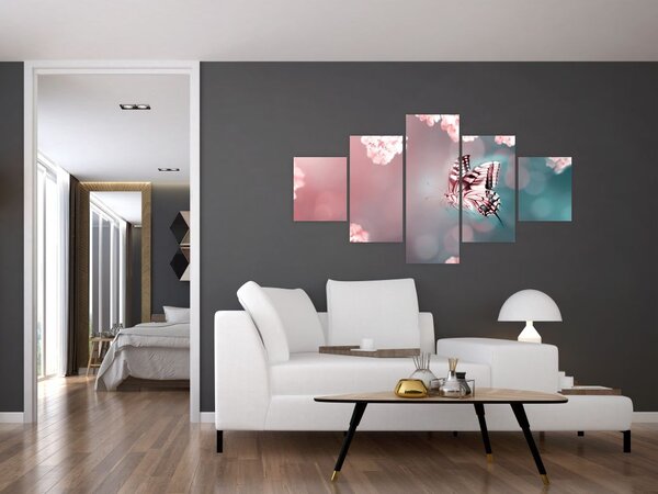 Obraz - Motyl wśród kwiatów (125x70 cm)