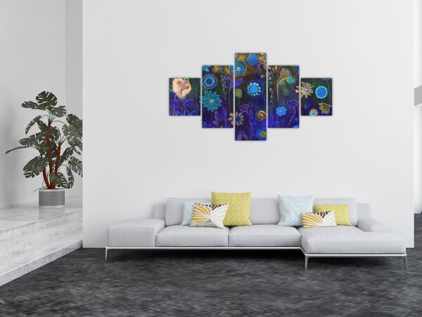 Obraz ciemnoniebieskich kwiatów (125x70 cm)