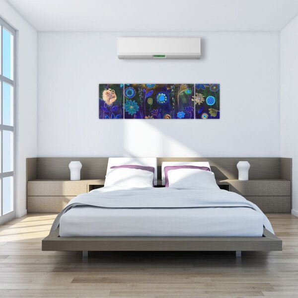Obraz ciemnoniebieskich kwiatów (170x50 cm)