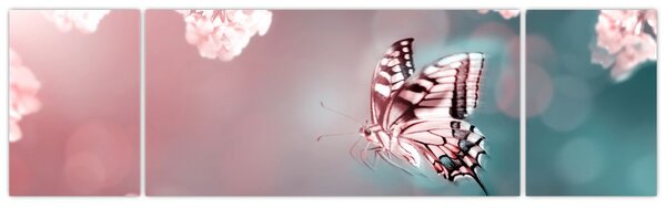 Obraz - Motyl wśród kwiatów (170x50 cm)