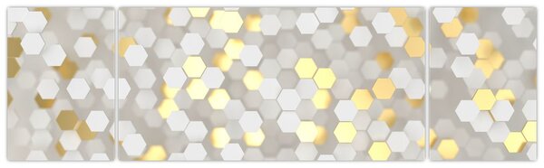 Obraz - Złoto - białe sześciokąty (170x50 cm)