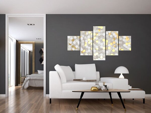 Obraz - Złoto - białe sześciokąty (125x70 cm)
