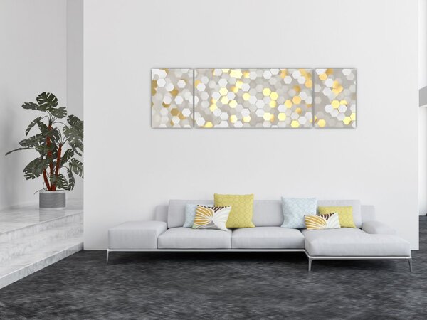 Obraz - Złoto - białe sześciokąty (170x50 cm)