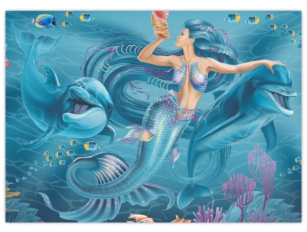 Obraz - Syrenka z delfinami (70x50 cm)