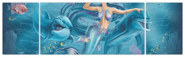 Obraz - Syrenka z delfinami (170x50 cm)