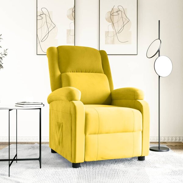 Fotel rozkładany, żółty, obity aksamitem