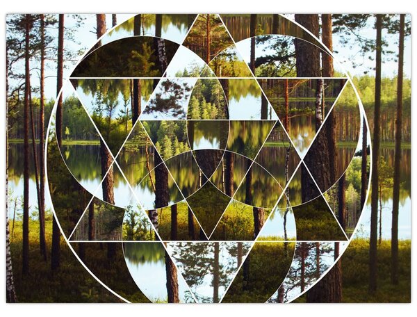 Obraz - Geometryczny kolaż na tle nordyckich lasów (70x50 cm)