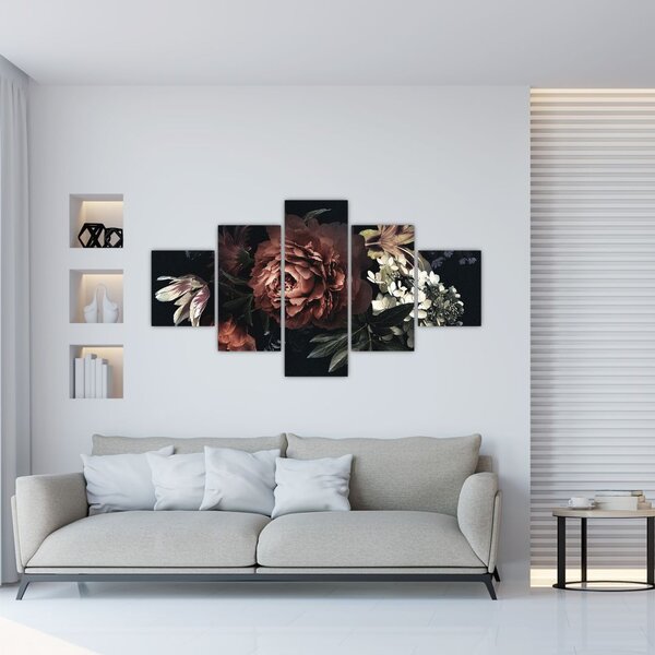 Obraz - Ciemne kwiaty (125x70 cm)