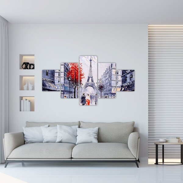 Obraz ulicy w Paryżu, obraz olejny (125x70 cm)