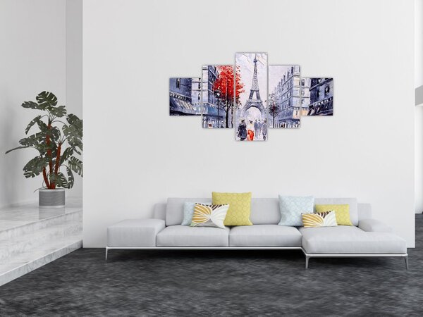 Obraz ulicy w Paryżu, obraz olejny (125x70 cm)