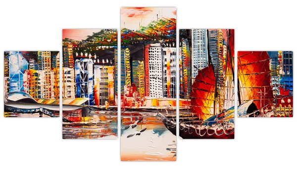 Obraz - Victoria Harbor, Hong Kong, obraz olejny (125x70 cm)