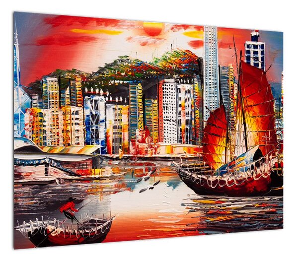 Obraz - Victoria Harbor, Hong Kong, obraz olejny (70x50 cm)