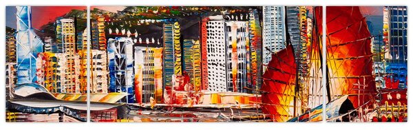 Obraz - Victoria Harbor, Hong Kong, obraz olejny (170x50 cm)