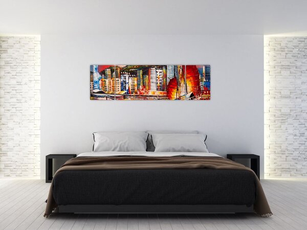Obraz - Victoria Harbor, Hong Kong, obraz olejny (170x50 cm)
