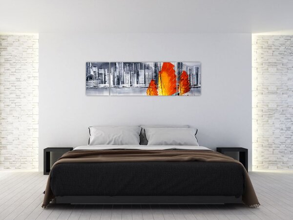 Obraz - Victoria Harbor, Hongkong, czarno-biały obraz olejny (170x50 cm)