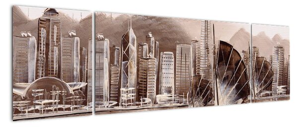 Obraz - Victoria Harbor, Hongkong, efekt sepii (170x50 cm)