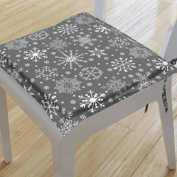 Goldea kwadratowa poduszka na krzesło z ozdobną kantą 38x38 cm świąteczna - płatki śniegu na szarym 38 x 38 cm