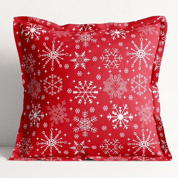 Goldea poszewka na poduszkę z ozdobną kantą bawełniana świąteczna - płatki śniegu na czerwonym 40 x 40 cm
