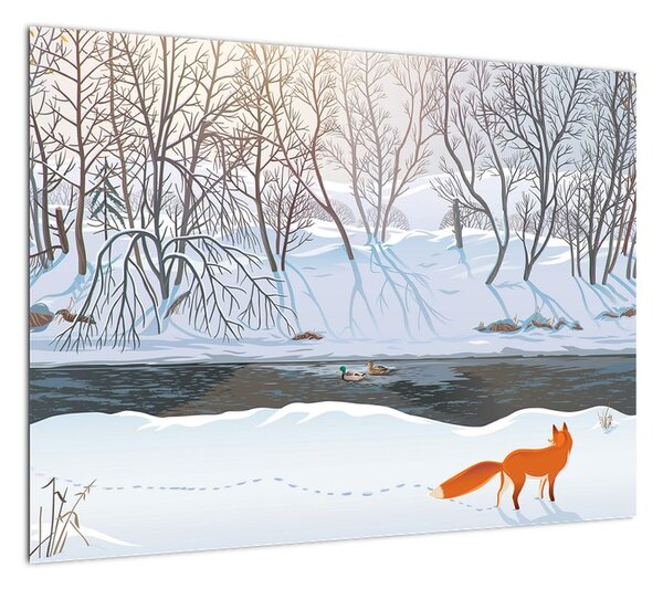 Obraz - Lis w zimowym krajobrazie (70x50 cm)