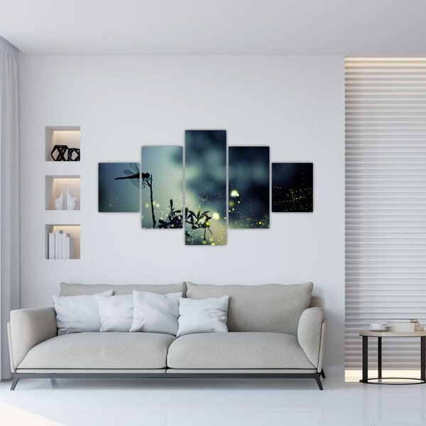 Obraz - Ważka w błyszczącej nocy (125x70 cm)